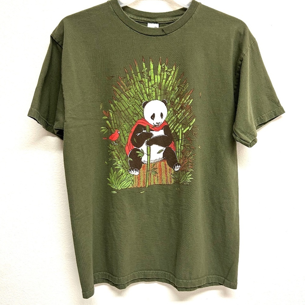 Tee Fury Men's Sz M Graphic Short Sleeve Shirt Panda Bamboo Green White Multicol